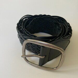 Woven Black Leather Belt - Size Medium